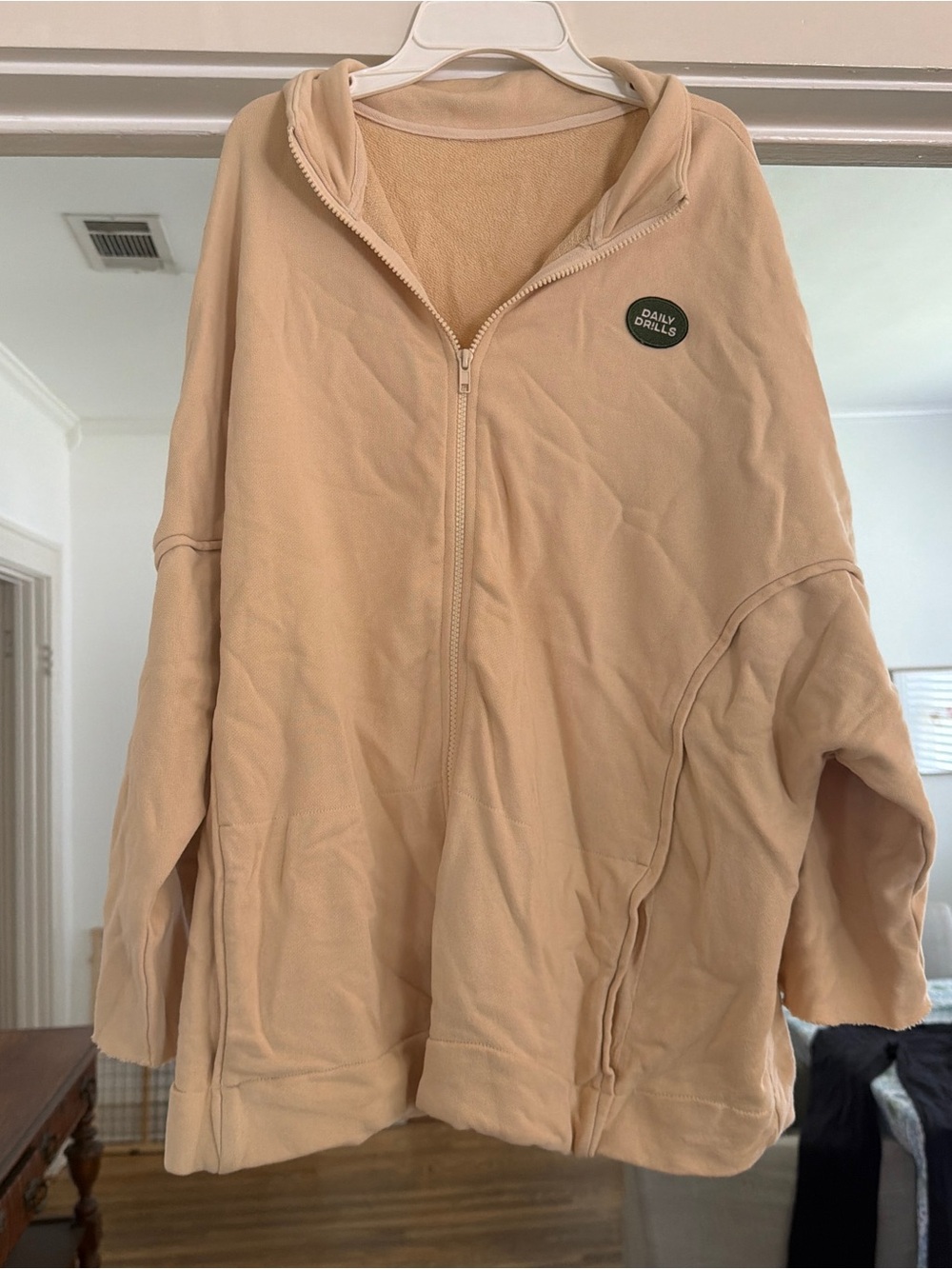Daily Drills Relaxed Terry Zip-Up in Beige